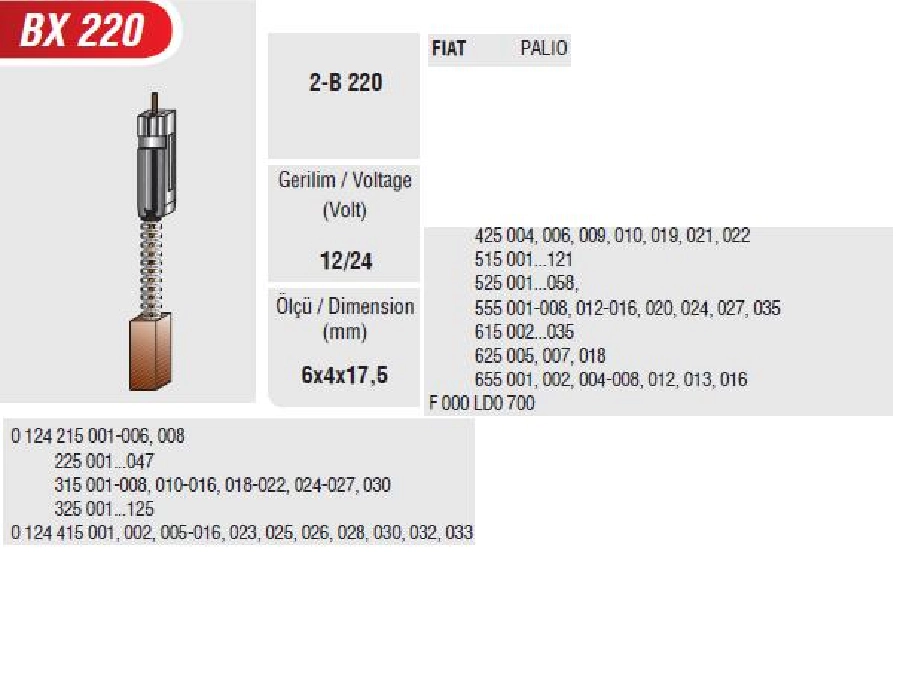 Alternatör Kömürü - Bosch Tipi 12V-24V6X4X17.5 | OEM BX220