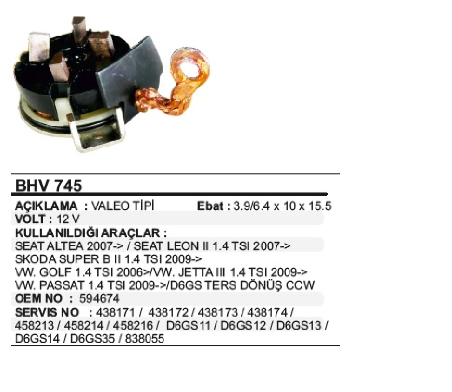 Marş Kömürü Yuvası Psx-166-167, Seat Audi Skoda Peugeot Ters Dönüş, D6GS11 Marşlarda | OEM BHV745
