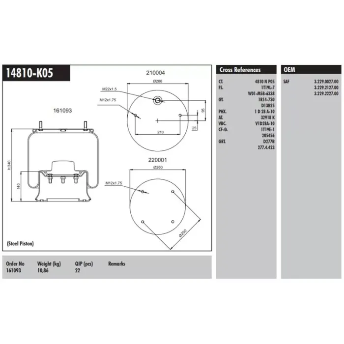 Di̇ngi̇l Körüğü Komple Metal Pi̇stonlu Scania Saf Dorse Oz Treyler | CONNECT MD 14810-K05 | OEM 3229002700 4810NP05 3229212700 3229222700 2918V