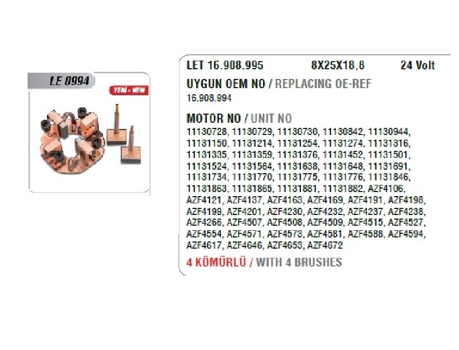 Marş Kömür Yuvası 24V 4KW MAN Yeni Model (IS0729-IS0730) (Uygun Kömür:LET16.908.995) | OEM LE0994