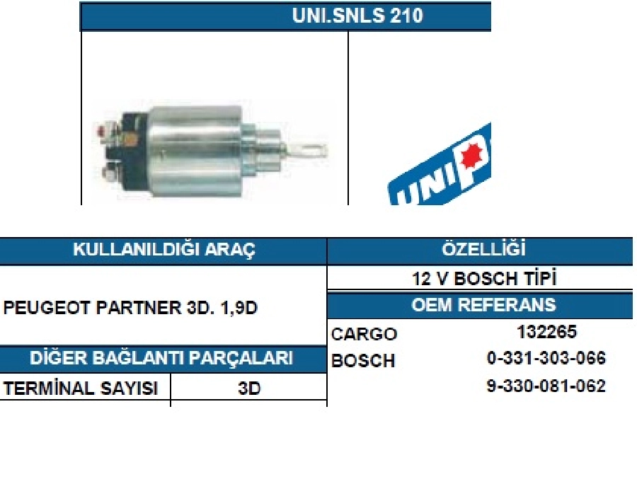 Marş Otom. 12V Bosch Tipi 3D Peugeot Boxer Partner 1.9 Citroen Berlingo Jumper Ford Escort Civatalı | OEM SSL1003