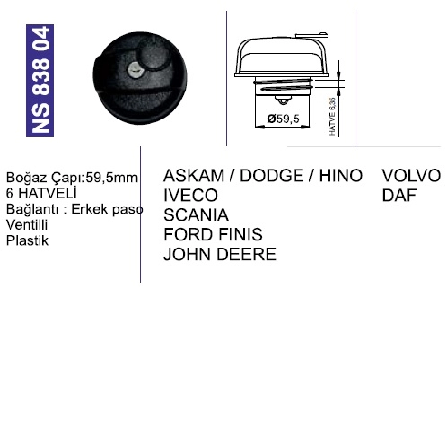 Depo Kapağı - Askam, Dodge-Hino-Iveco-Scania-Universal-Ventilli-Kilitli Depo Kapağı | OEM NS83804