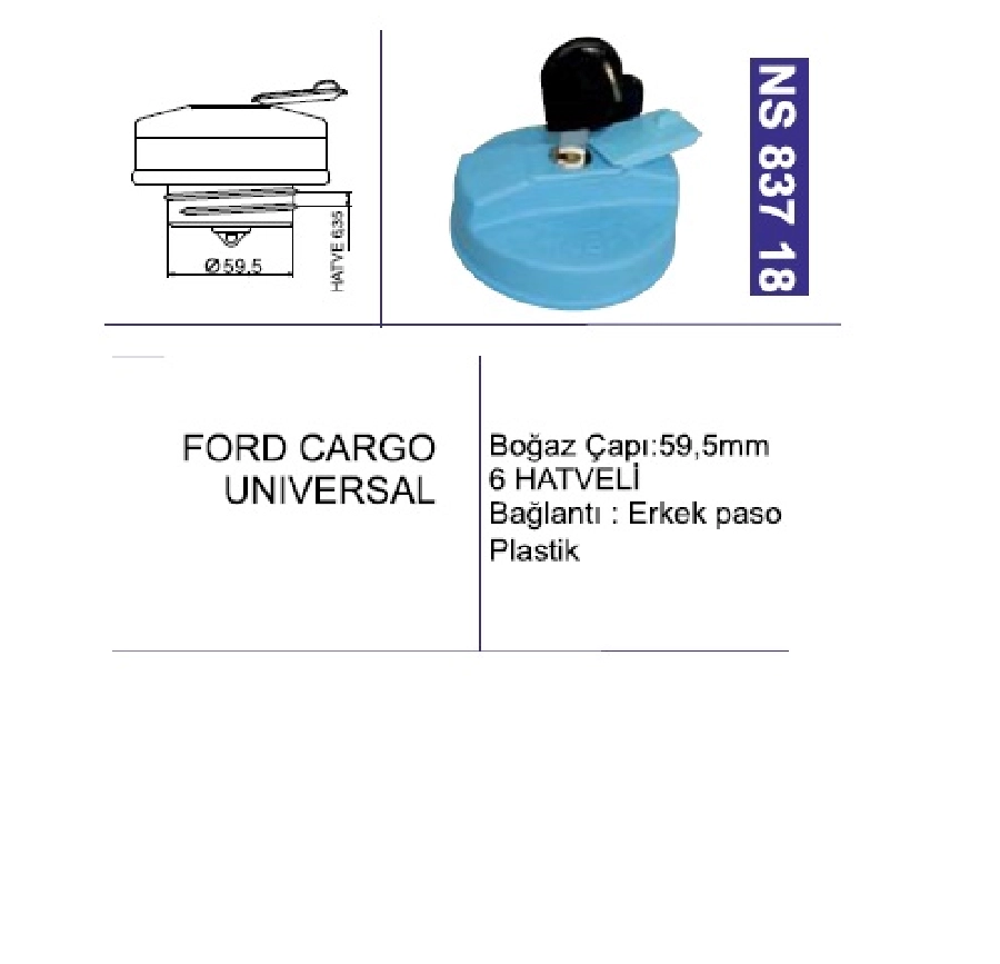 Ford Cargo (Euro 5 Motor) - Iveco - Scania, Ad Blue (Üre Tankı Kapağı), 59,5 Çap, 6 Hatveli, Er | OEM NS83718