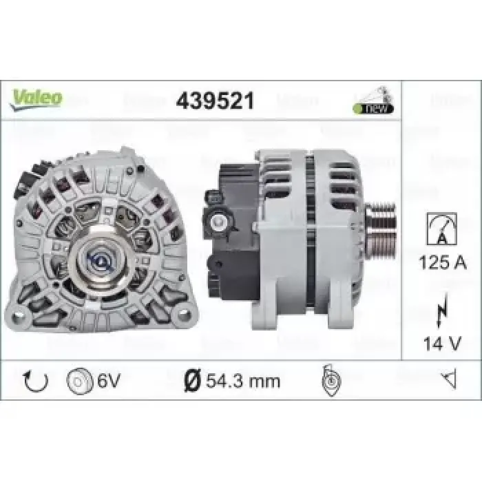 Alternator Berlingo II Berlingo III C4 C4 (B7) DS4 C3 C3 II C5 II Xsara II P307 P407 P206 Partner II Partner Tepe P308 1,4 / 1,6 / 1,8 / 2,0 P301 C Elysee EC5 Motor 120 Amper | VALEO 439521 | OEM 5702A5 5702A5 57056N 57058F 57056N 57058F