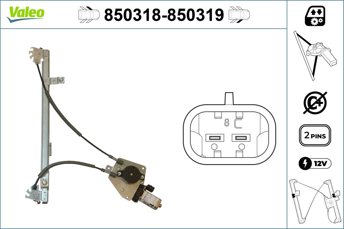 Cam Mekanizmasi Elektrikli On Sag P306 1,4 / 1,6 / 1,8 / 2,0 | VALEO 850319 | OEM 922283 922283 9222K7 9222K7