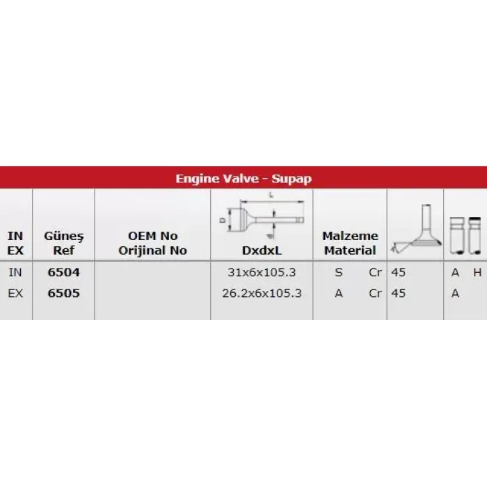 Subap Takimi Sephia 1,5 16V (In 8 / Ex 8) | GUNES 6504-6505 | OEM B65712111 B65712111 K93812121 K93812121