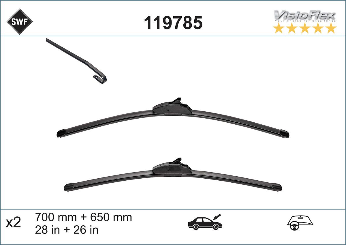 Silecek Supurgesi Sag / Sol Takim 700 / 650MM Ruzgarlikli P307 P307 Sw 05 / 01> (Swf) | VALEO 119785 | OEM 6423B4 6423B4 6423L5 6426JN 6423L5 6426JN