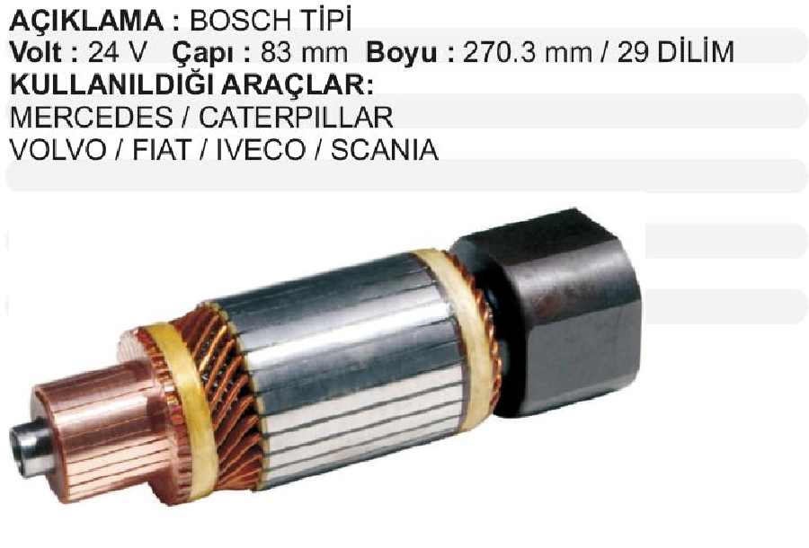 Marş Kollektörü Bosch Tip 24V Alfkb Uzun Volvo Scania 29 Dilim Çap 83 2000 Uzunluk 270,3 2000 | OEM IM124