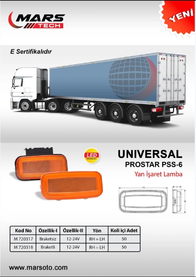 U. Prostar Pss 5 Yan İşaret Lamba LED Braketsiz 24V E Belgeli | OEM M720317