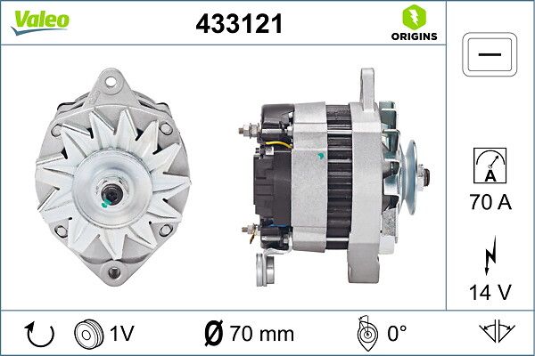 Alternator 12V 70A R21 Espace Trafic Master 2,1 / 2,2 | VALEO 433121 | OEM 7700796904 7700796904 7701351765 7701499442 7701351765 7701499442