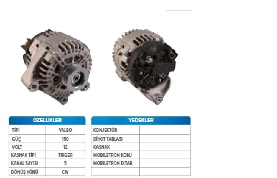 Alternatör Valeo 12V 150A Land Rover Freelander 2,0TD4 2001 ve sonrası, BMW 3 E46 318D, E46 320D, E46 | OEM LEA0826