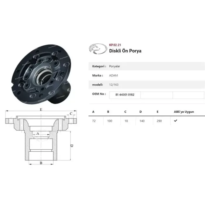 Dingil Poryasi Ön Teker Diskli MAN 12/163 | KURTSAN KP.02.21 | OEM 81443010182
