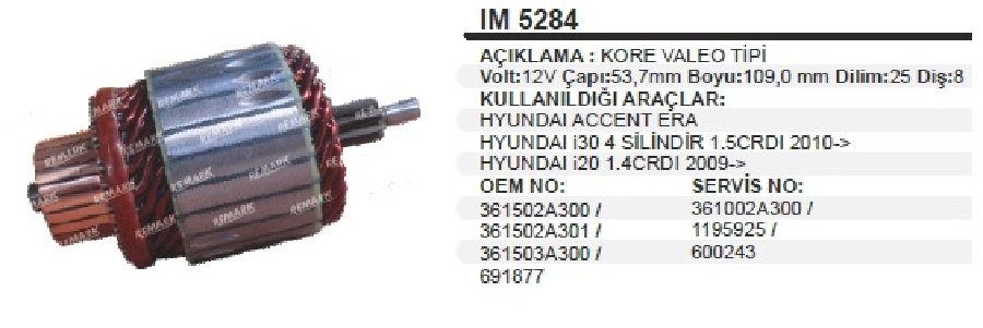 Marş Kollektörü Kore Valeo Tipi Hyundai İ10, İ20, İ30, Accent Era Elantra CRDI Yeni Model*Kia Ceed, Cerato BOY:109 Ç | OEM IM5284