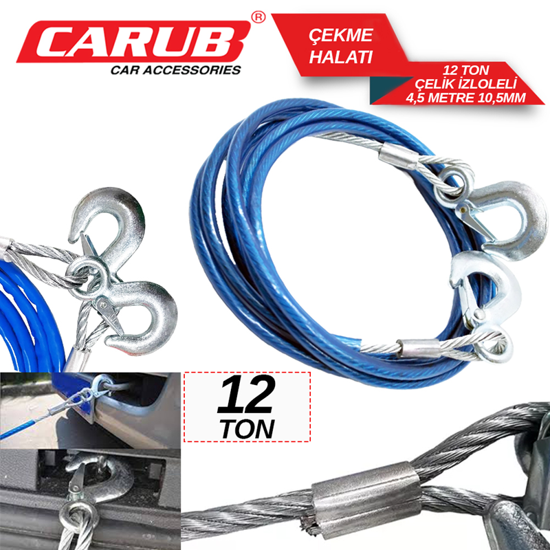 Carub Çekme Halatı 12 Ton Çelik İzoleli 4,5 Mt