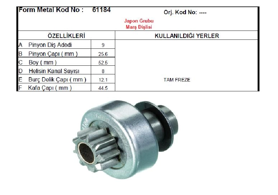 Marş Dişlisi 9D - Mitsubishi Tipi Renault Kangoo-Clio, Dacia Logan Benzinli | OEM 61184