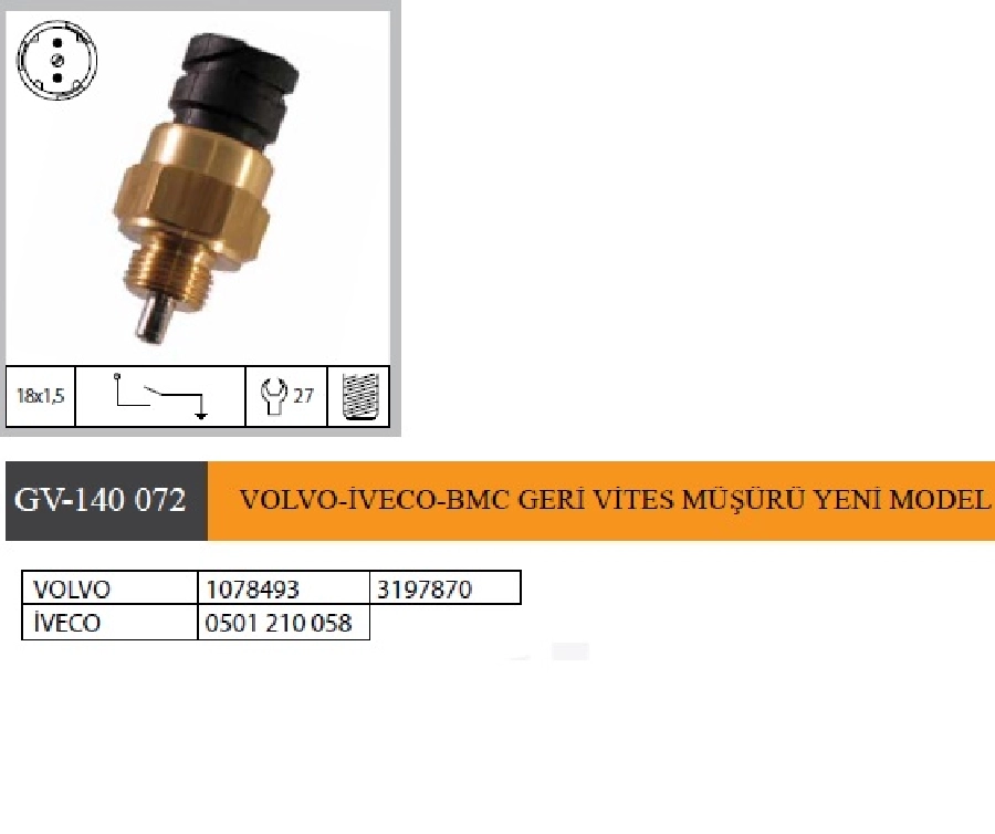 Volvo-İveco-BMC Geri Vites Müşürü Yeni Model 1078493 3197870 42531807 | OEM GV-140072