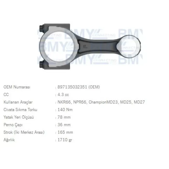 Piston Kolu Isuzu 4HF1 4HG1 NPR66 NPR71 MD23 MD25 MD27 4,3CC | BMY 0401 | OEM 897135032351 897135032051 897135032151 897135032251