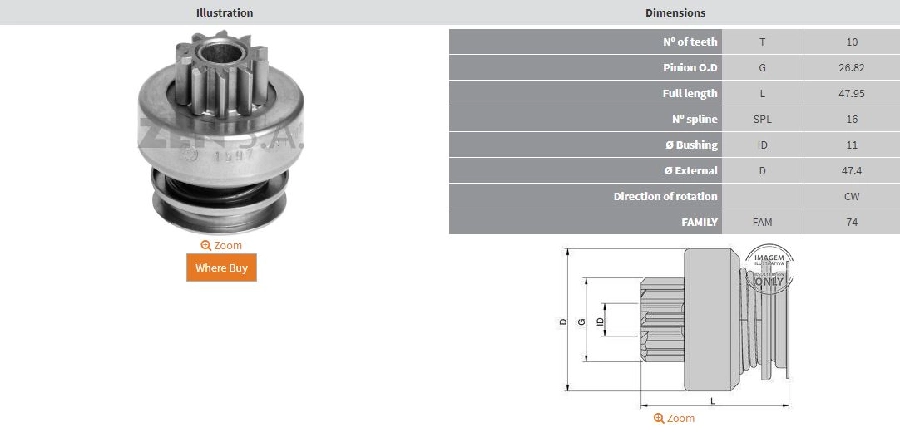 Mars Dişlisi 10 Dış Ford Fiesta - Focus 1.4 - 1.6 16V - C-Max 1.6, Volvo S40 1.6 | OEM 00745