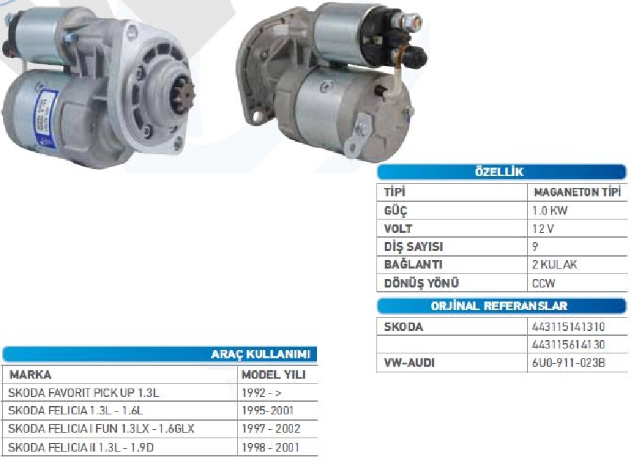 Mars Motoru 12V 9 Dış 1,0 kW Pal Tip Skoda Favorit 135L 136 84-94 Felıcıa 1,3 60 Glx 95-03 Ters Dönü | OEM WUT.1107.0212