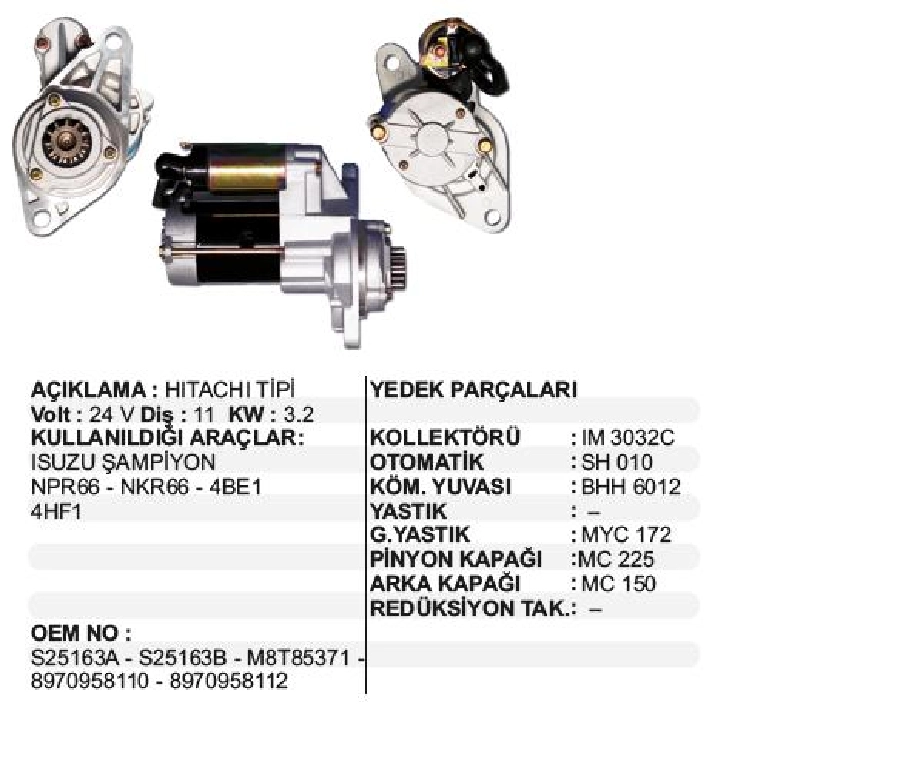 Marş Motoru Isuzu Şampiyon 24V | OEM STR6107