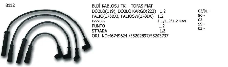 Buji Kablosu Takım Tofaş Fiat Orijinal No:55202897