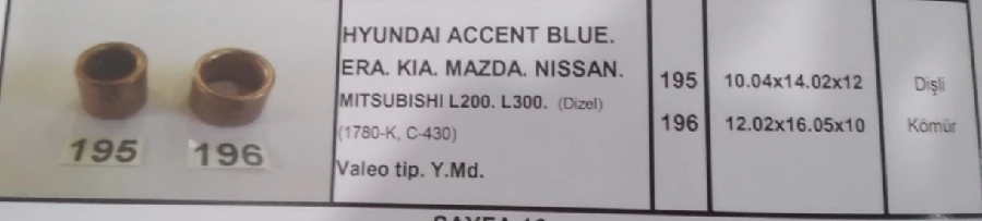 Marş Burcu (Takım) Hyundai Accent Blue. Era. Kia. Mazda. Nissan. Mitsubishi L200. L300. (1780-K, C-430 | OEM 195-196