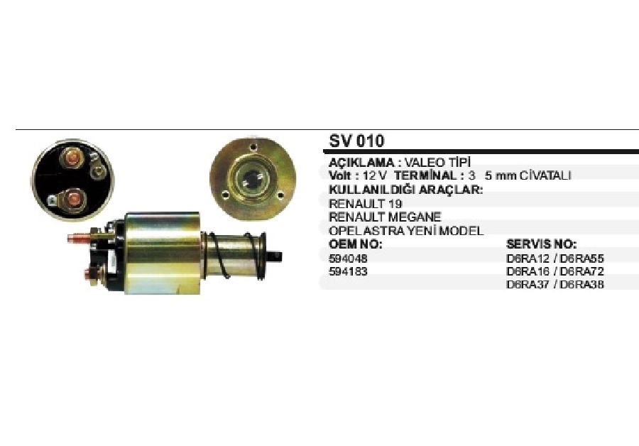 Marş Otom 12V. Valeo Tipi Peugeot Partner 1.9D, Renault Kango 1.9D-Laguna 1.8 - 2.0 Citroen Xantıa 1 | OEM SV010