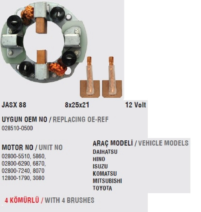 Marş Kömür Yuvası M. 12V 4 Kömürlü .AS26.200 Kia Kobra Kamyon (Uygun Kömür:JASX88) | OEM ND0881