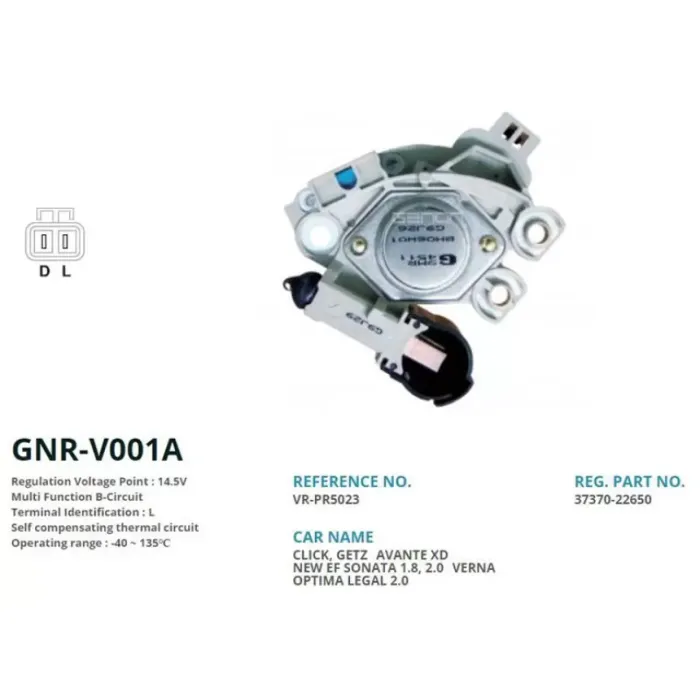 Alternator Konjektor 12V Korea Hyundai Accent Benzinli Yeni Model 90 Amp Alt. (L) | GENON GNR-V001A | OEM 37370-22650