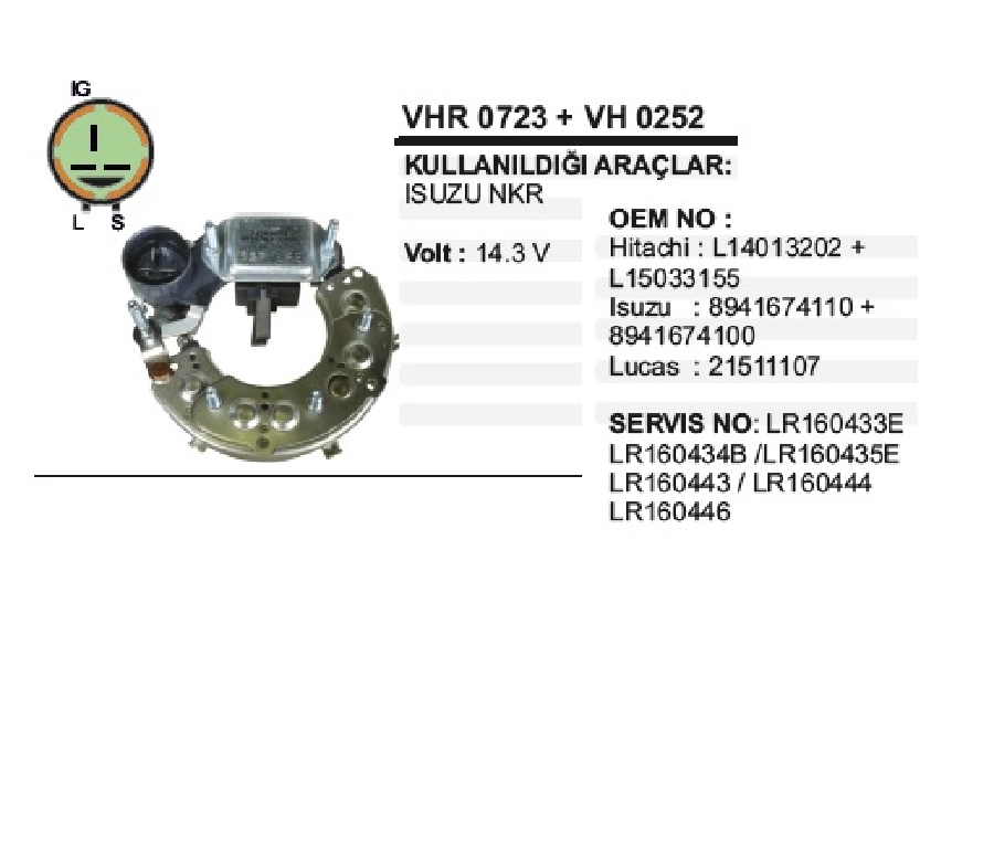 Diot Tablası + Konjektör Set-12V Isuzu Nkr, Npr 111mm | OEM VHR0723+VH0252