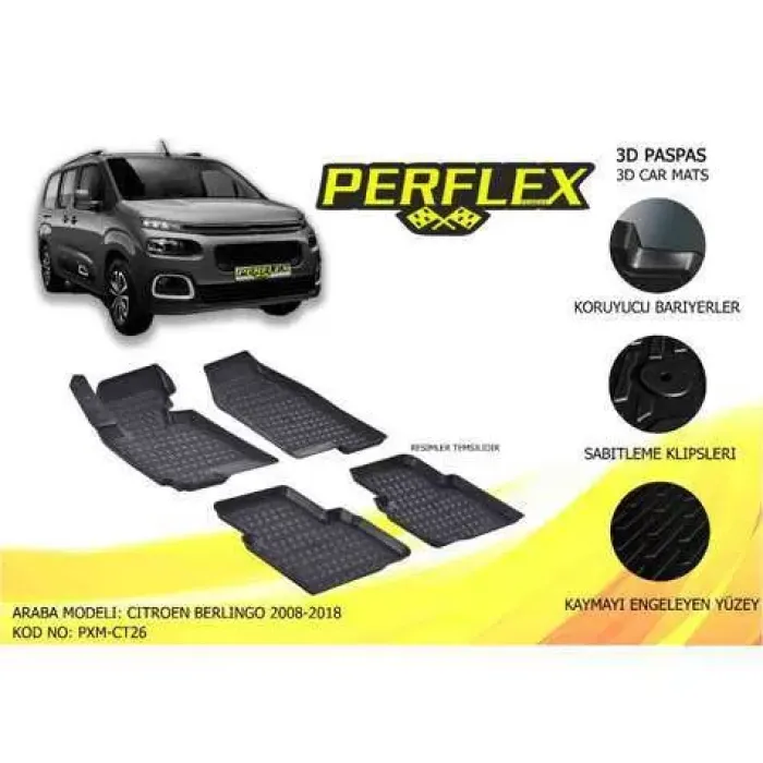 Paspas 3D Havuzlu 10-Mat Berlingo 08>18 | PERFLEX PXM-CT26