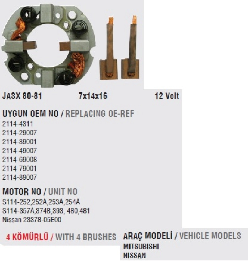 Marş Kömür Yuvası 12V - BMC Levend, Nissan Almera-Prımera 2.0D-2.0TD, Astra F-Combo-Corsa B 1.5-1.7, Yanma | OEM HI0811