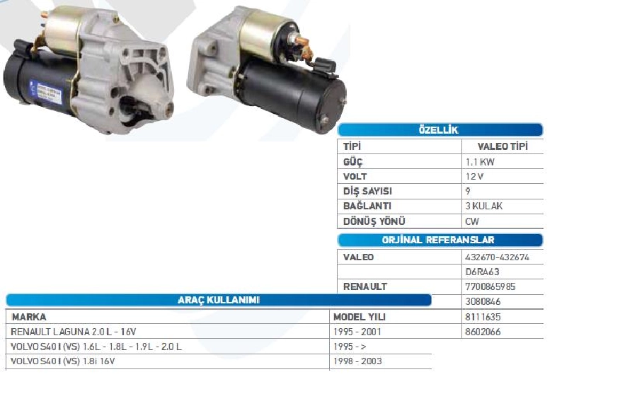 Marş Motoru D6R Renault Laguna, Volvo S40-V70 | OEM STR3045