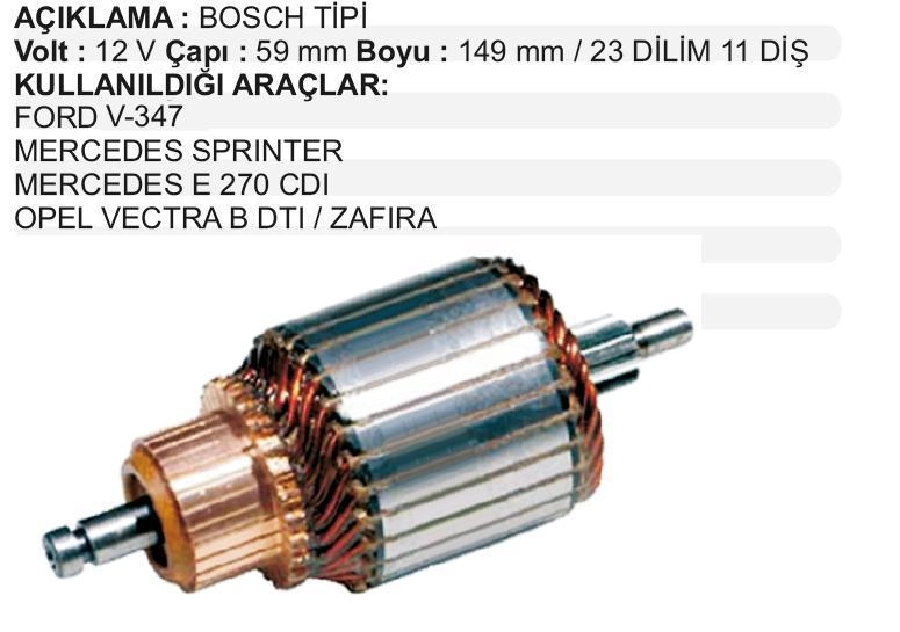 Marş Kollektörü Bosch Tipi 12V Mercedes Sprinter E 270 CDI, Opel Vectra B Dtı-Zafıra, Ford Transit 2.4TDCI | OEM IM2132