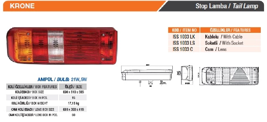 Krone Stop Lamba Soketli | OEM 1033LS