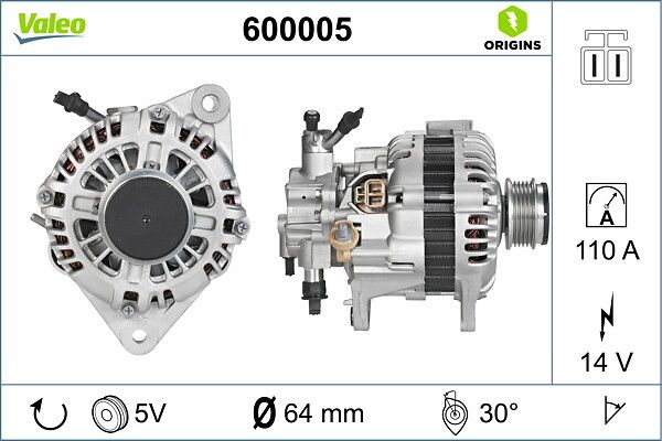 Alternator 12V 1110A Kia Carnival 2,9 | VALEO 600005 | OEM 373004X000 373004X000 373004X001 373004X003 373004X001 373004X003