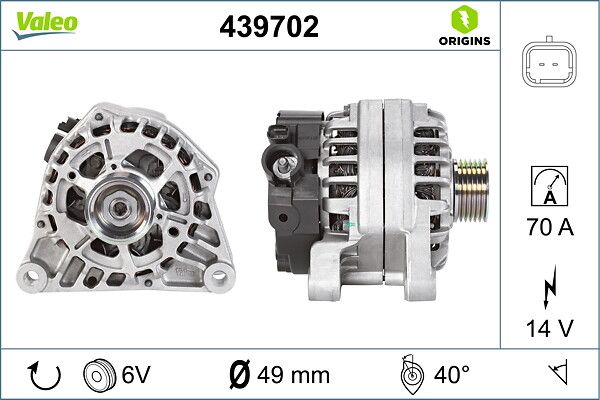 Alternator 12V (70A) P206 P307 C Elysee P301 C3 C2 C4 C5 C5 II C5 III P407 | VALEO 439702 | OEM 5702F2 5702F2 5702K2 57054J 5702K2 57054J