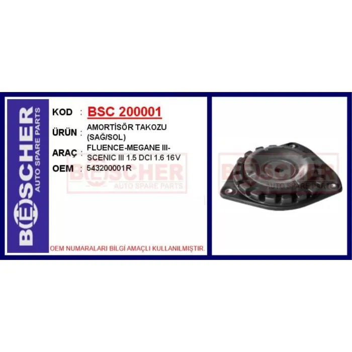 Amortisör Takozu (Sag/Sol) Fluence-Megane 3-Scenic 3 1.5 Dci 1.6 16V | BSC 200001 | OEM 543200001R