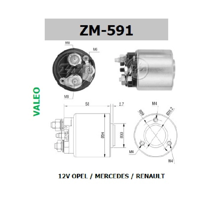 Marş Otom. 12V Valeo Tipi ( Civatalı ) Mercedes, Opel Ascona-Astra F 1.4L-1.6L, Astra G 1.4-1.6, Kade | OEM ZM-591