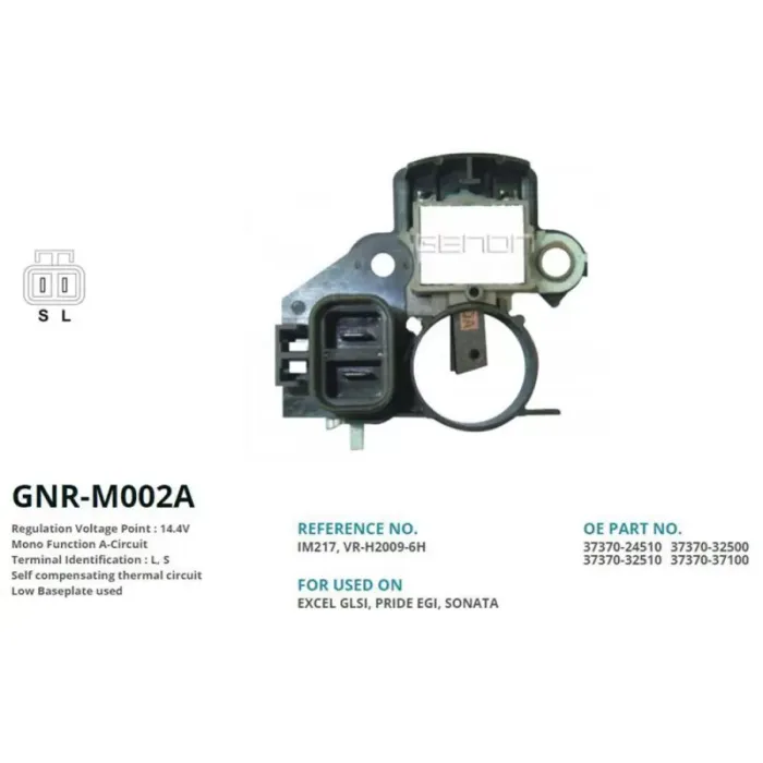 Alternator Konjektor 12V Hyundai Accent Elentra - Sonata / Mitsubishi Lancer (L, S) | GENON GNR-M002A | OEM 3730022011