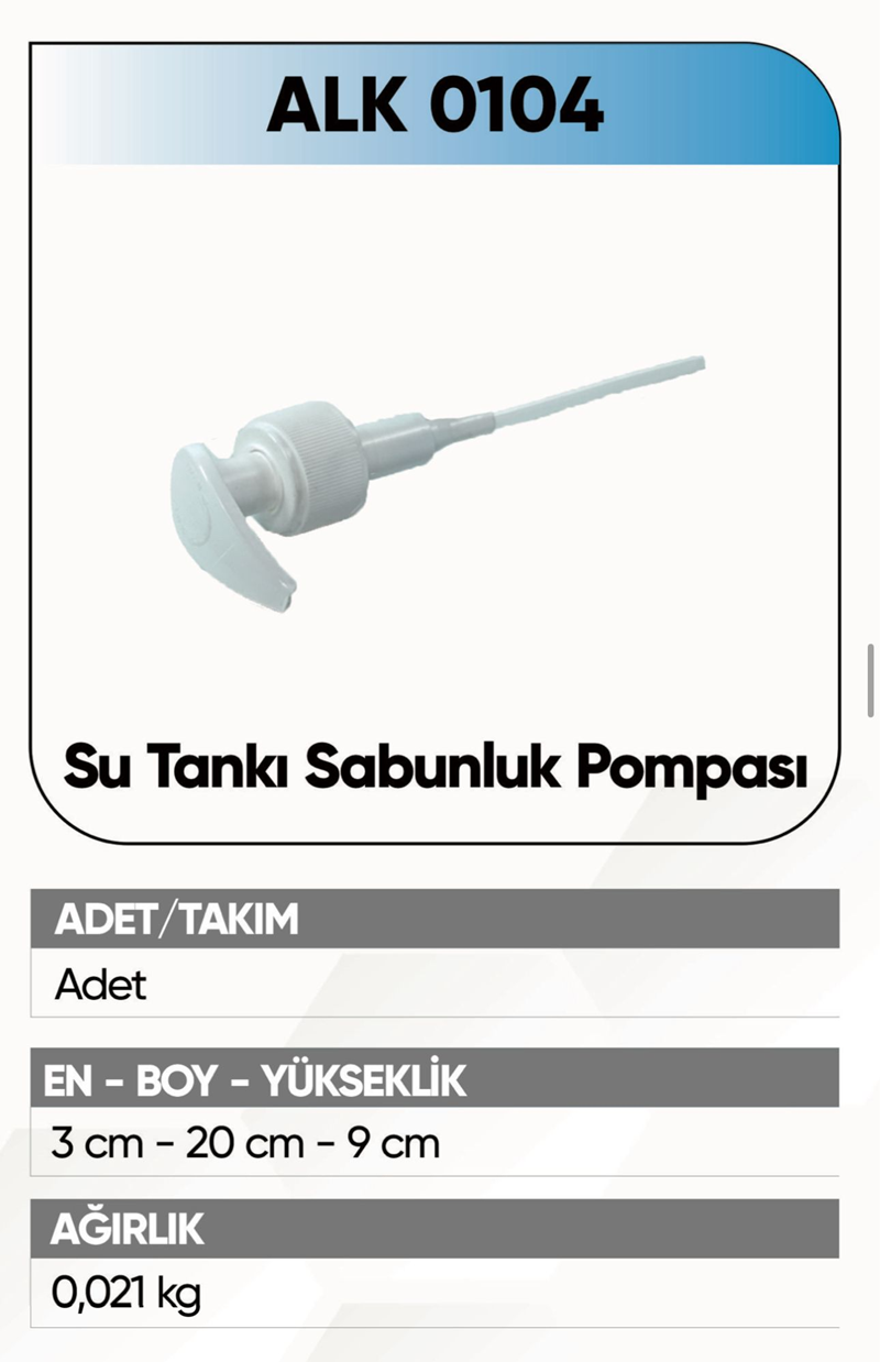 Alkotek Dorse Su Tankı Sabunluğu Pompası