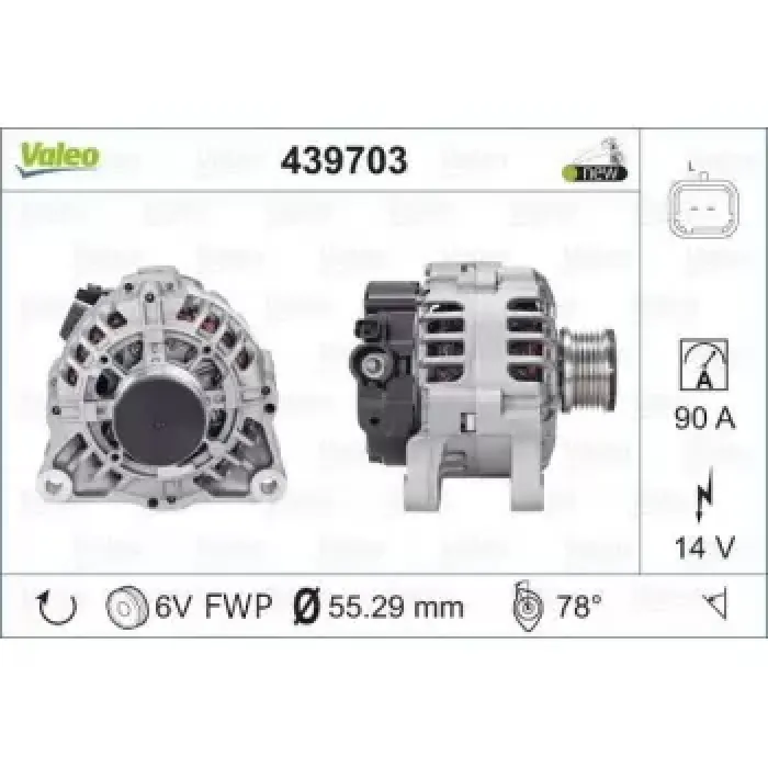 Alternator 12V 90A Nemo Bipper DV4TD (1,4HDI 8V) | VALEO 439703 | OEM 5702H7 5702H7 5705KC 9663647980 5705KC 9663647980