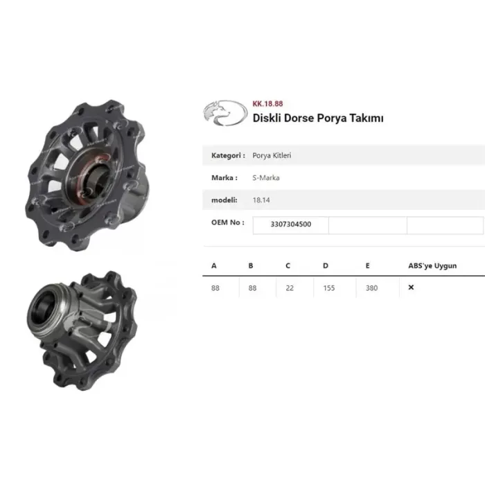 Dingil Poryasi Dorse Diskli Sogut.Y.M BA9 B19 BINL9 | KURTSAN KK.18.88 | OEM 3307304500-1307304510-3307304502 03307308400