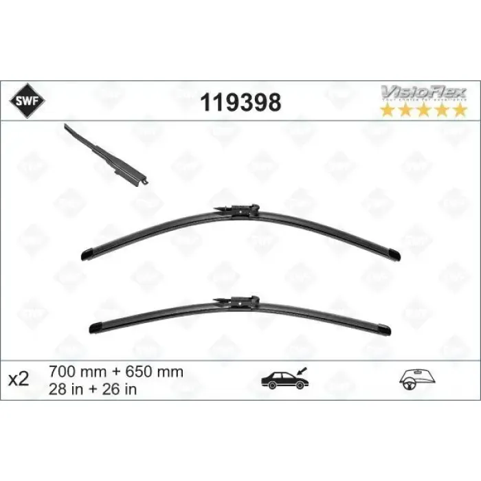 Silecek Supurgesi Swf On Tk. (700MM / 650MM) Viano W639 03> Vito W639 03> | VALEO 119398 | OEM A6398200200