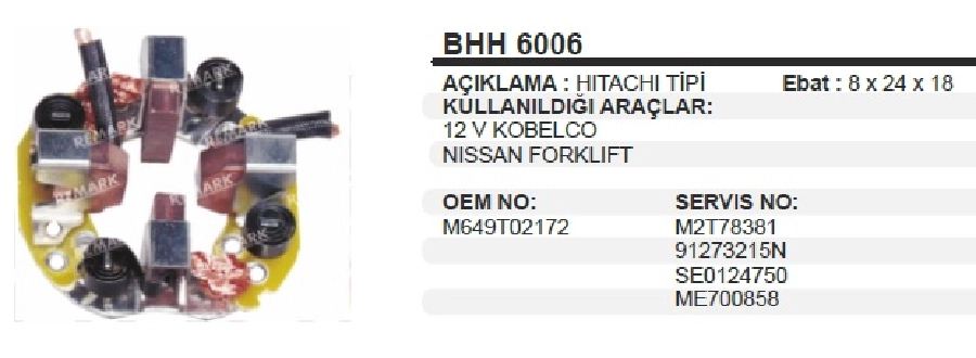 Marş Kömür Yuvası 12V Kobelco, Nissan Forklift | OEM BHH6006