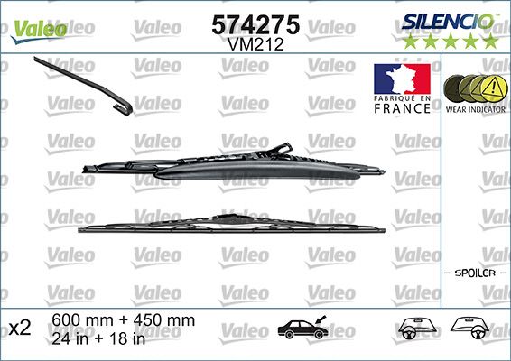 Silecek Supurgesi 600 / 450MM Ruzgarlikli C2 C3 | VALEO 574275 | OEM 6426NF 6426NF 6426NH 6426NH