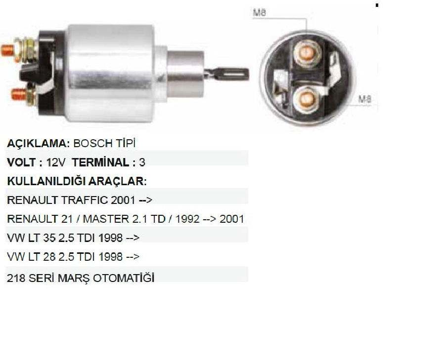 Marş Otom. Bosch 12V Traffıc, Master, Lt-35-28 218 Seri | OEM SB072