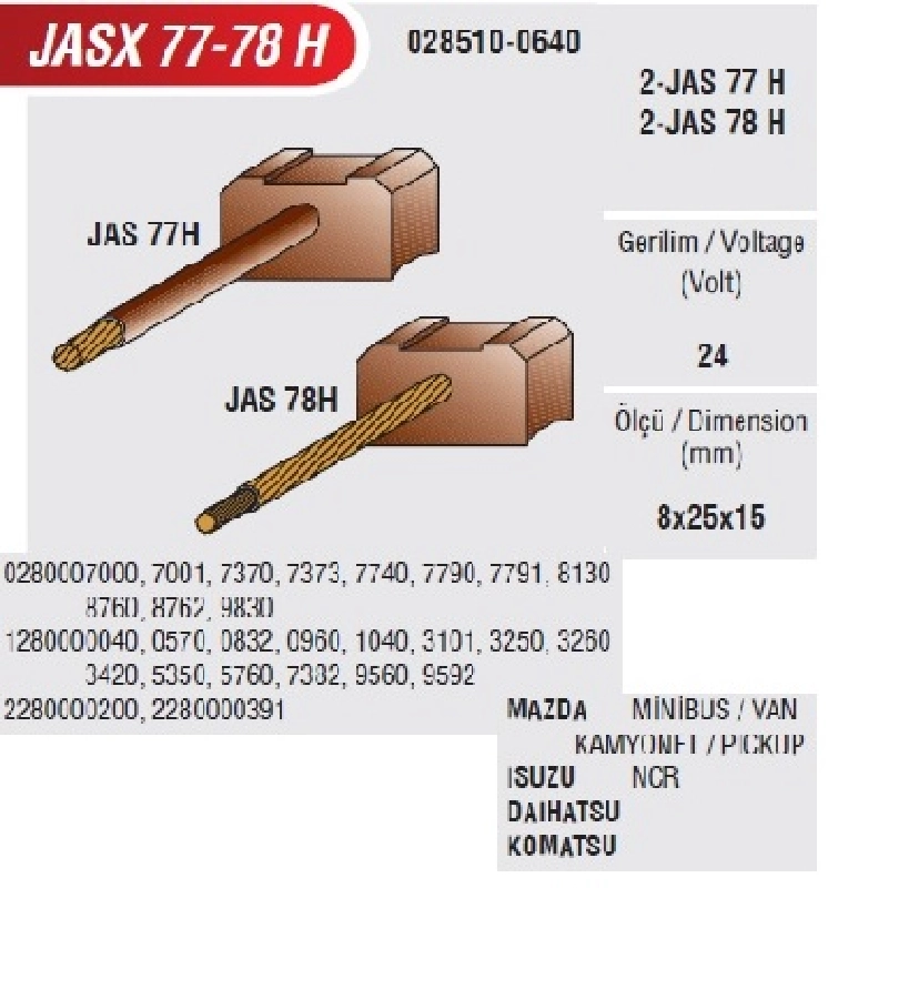 Marş Kömürü - 24V Mazda, Mitsubishi Van-Kamyonet | OEM JASX77/78H