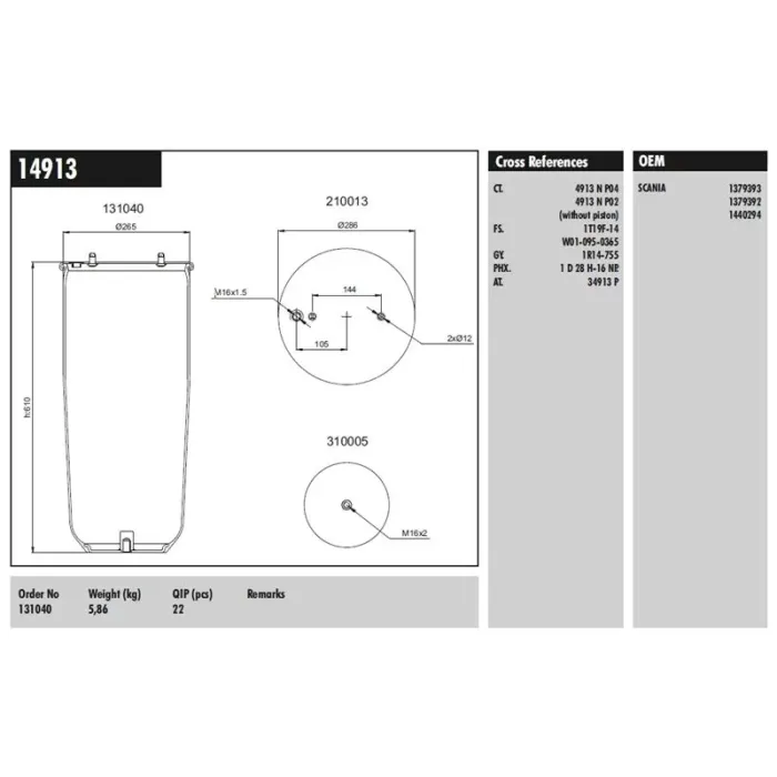 Dingil Korugu Pistonsuz Scania P.G.R.T.-Seri 04> | CONNECT MD 14913 | OEM 1379393 75024-1510195