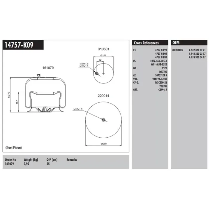 Di̇ngi̇l Körüğü Komple Metal Pi̇stonlu M.Benz Chrysler | CONNECT MD 14757-K09 | OEM 9423203221